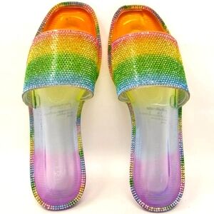 🏷️ Steve Madden Joyous Slide Sandals Rainbow Rhinestone Size 7